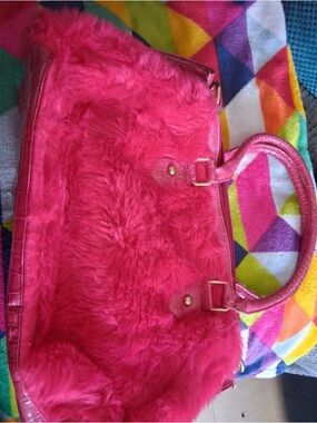 Hot Pink Faux Fur Mini Tote Bag with Structured Handles